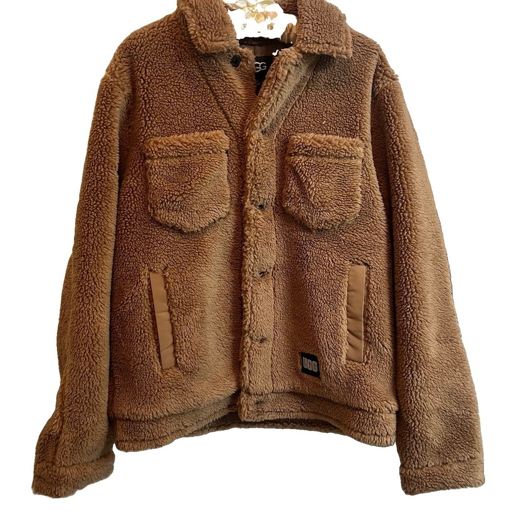 UGG Men's M Janson Sherpa Truckers Jacket Brown Fleece Pockets Button  NWT